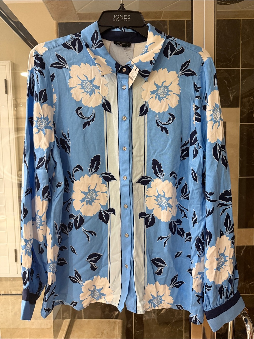 Talbots Light Blue and White Floral Blouse
